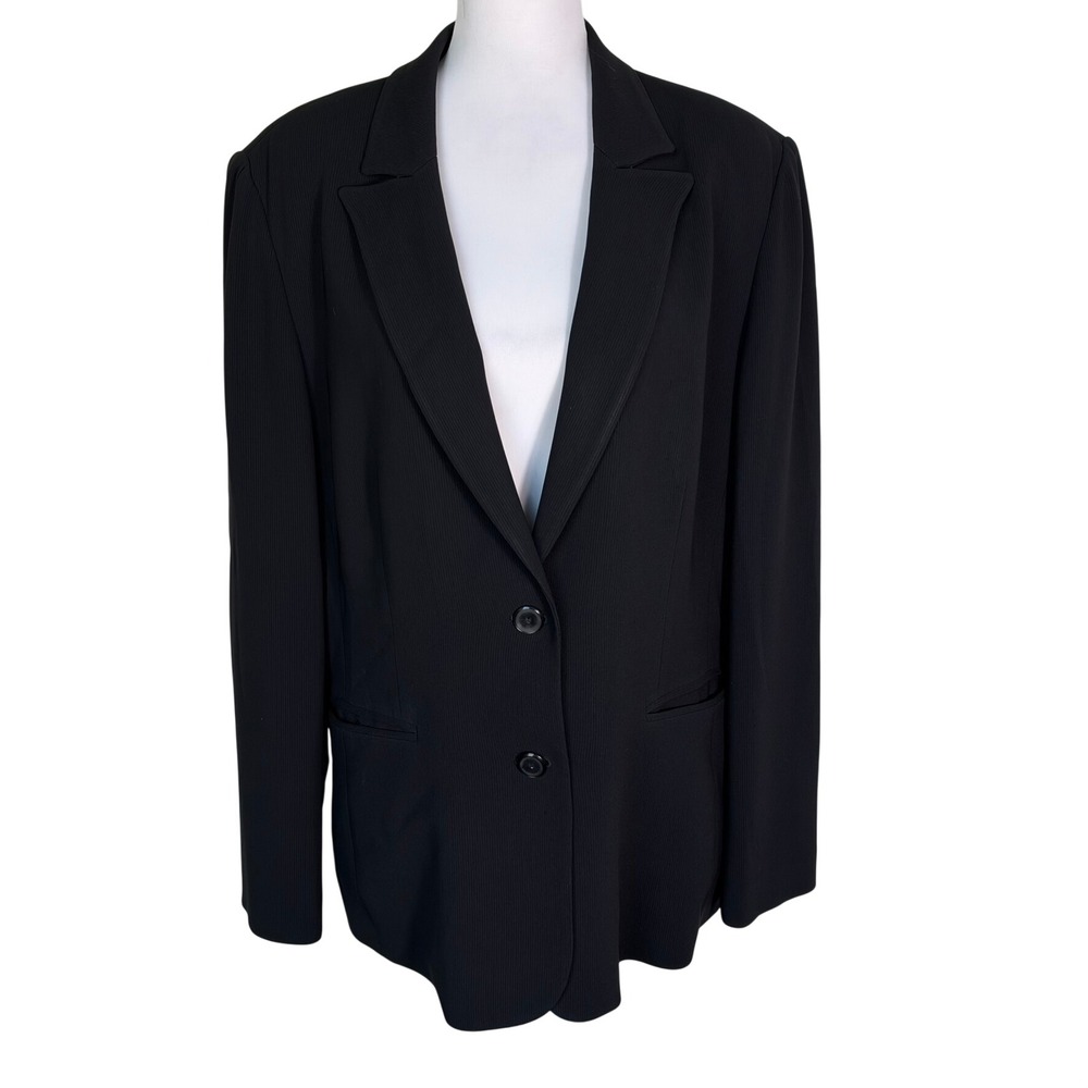 TALBOTS Women's 16 Black Ribbed Triacetate Blend Two Button Blazer Jacket